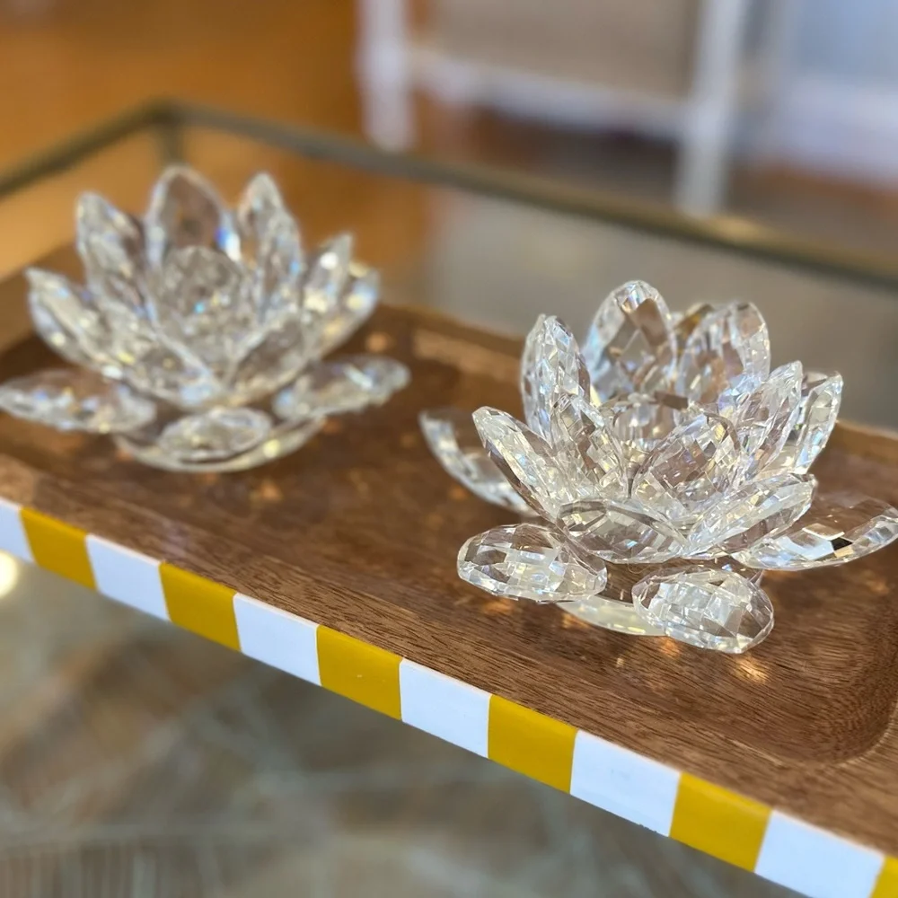 NWT Crystal Lotus Candle Holder Set (2) Shannon by Godinger Dublin, Ireland